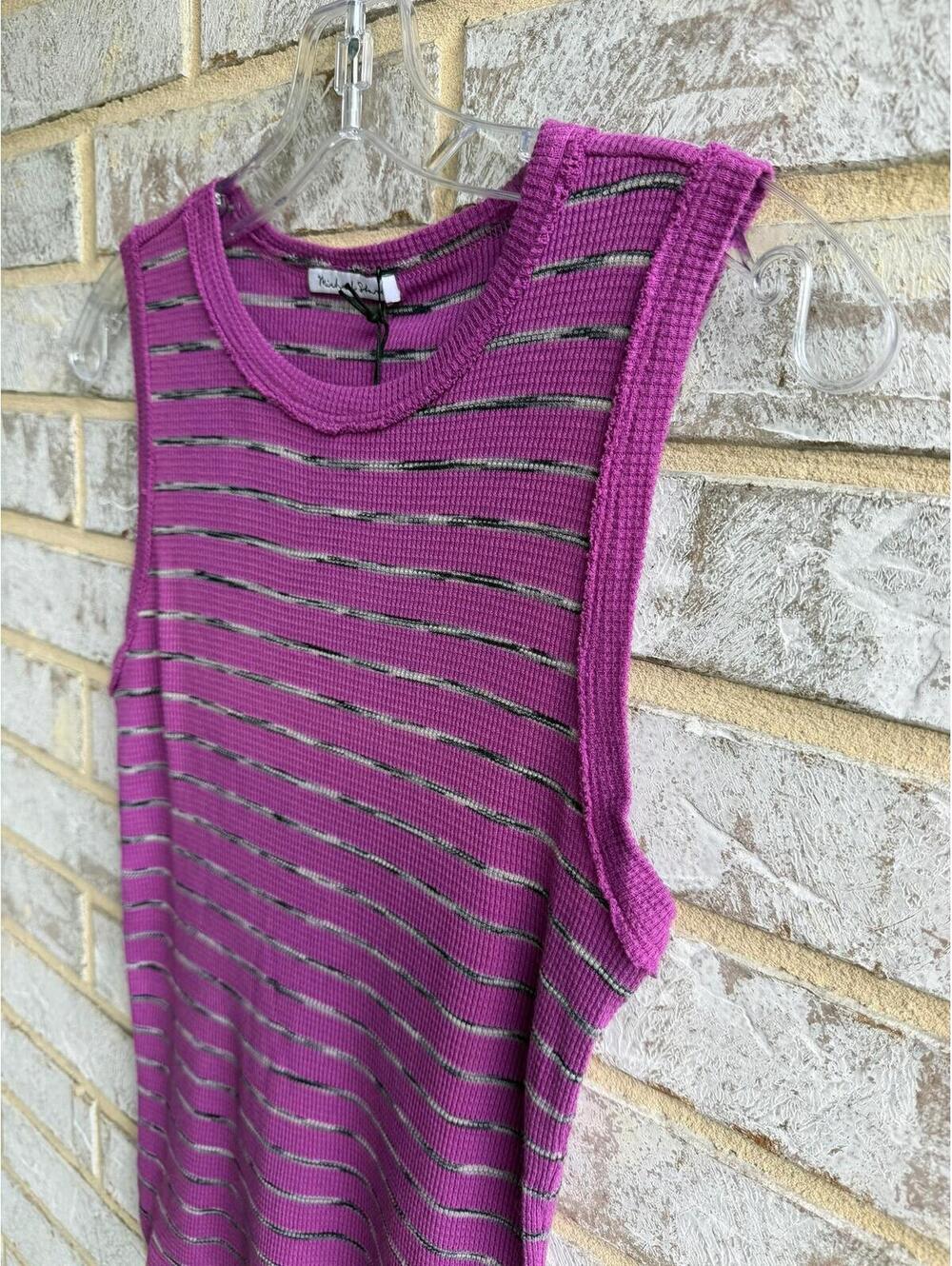 Michael Stars NWT One Size Sleeveless Liv Muscle Waffle Knit Striped Tank Top. - Picture 4 of 7